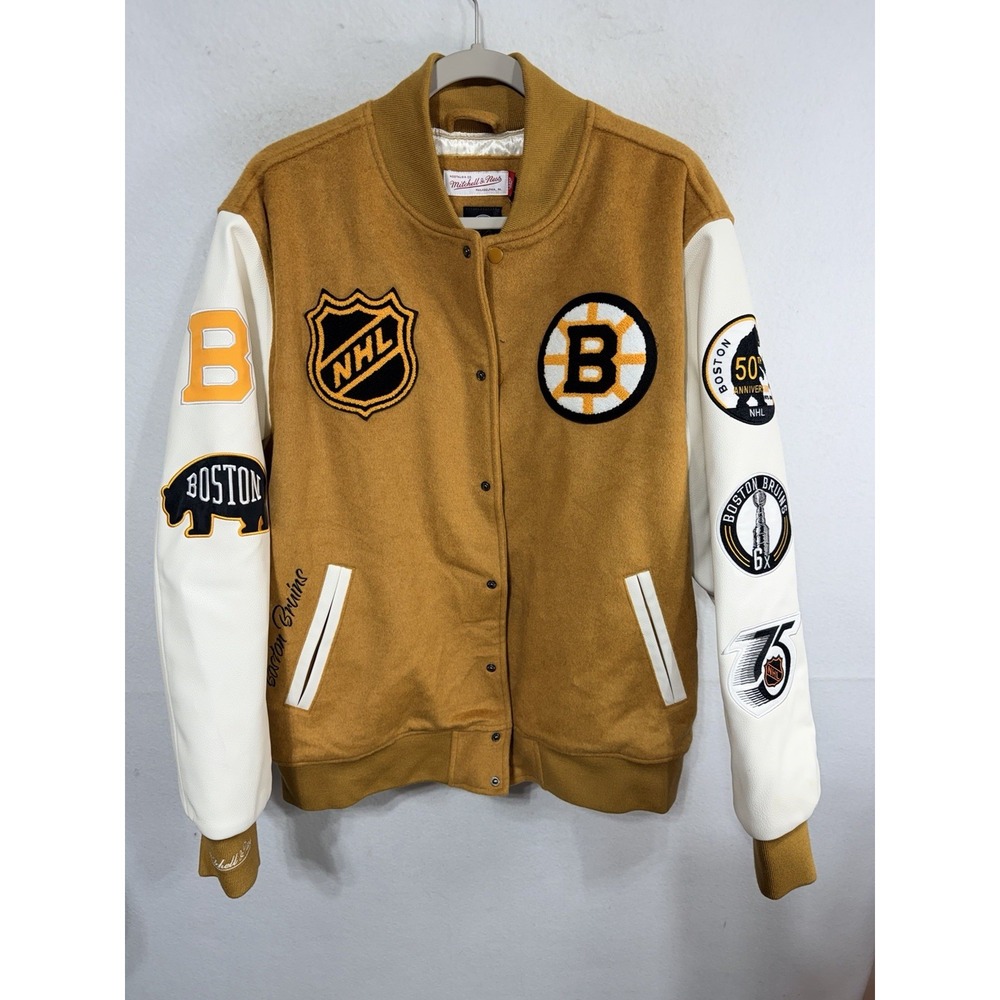 Boston Bruins Mitchell And Ness Mens Large Varsity Jacket Vintage Logos Rare New